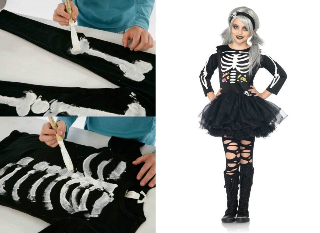 een skeletkostuum op kleding tekenen