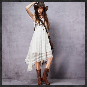 boho dress and hat