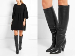 black boots with a wide top under a dress