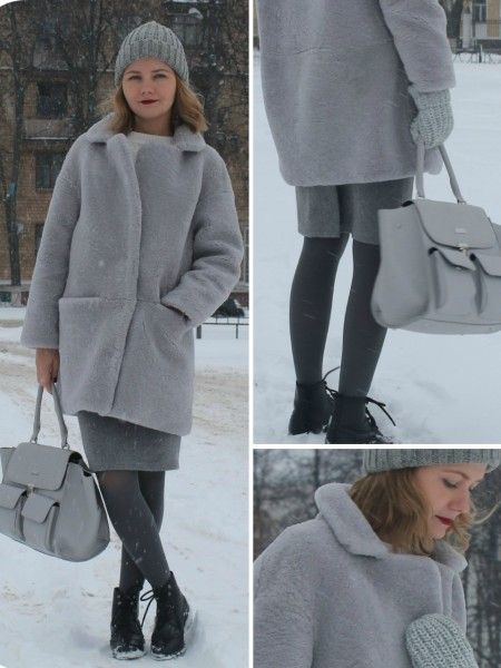 chapeau gris avec manteau de fourrure