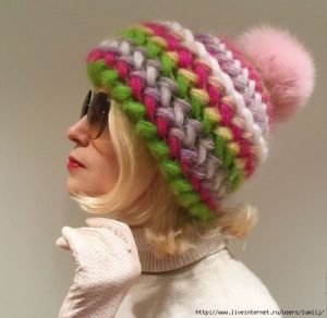 Multi-colored mohair hat