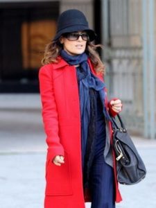 cloche hat with red coat