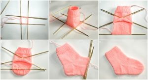 6 étapes de tricotage de chaussettes avec 5 aiguilles à tricoter