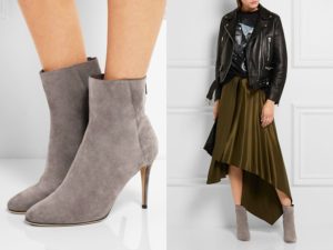 suede ankle boots na may palda