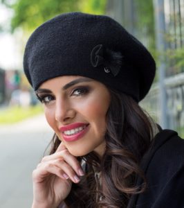 Black beret with black coat