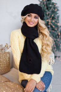 Black beret with scarf