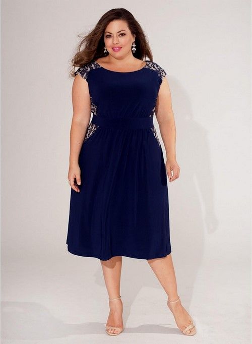 Vestido azul escuro para senhoras plus size