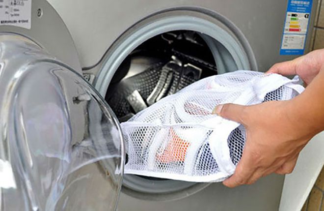 Washing sneakers in a bag