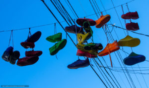 Sneakers on wires as part of street culture