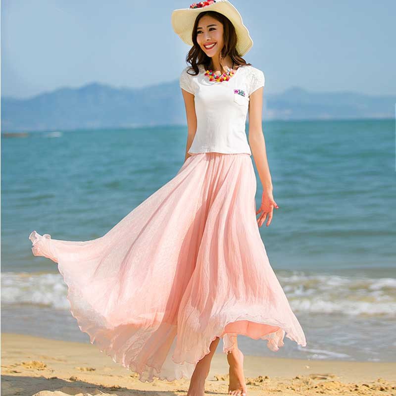 Soft pink flared skirt