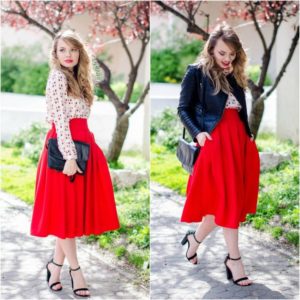 outfit con falda roja