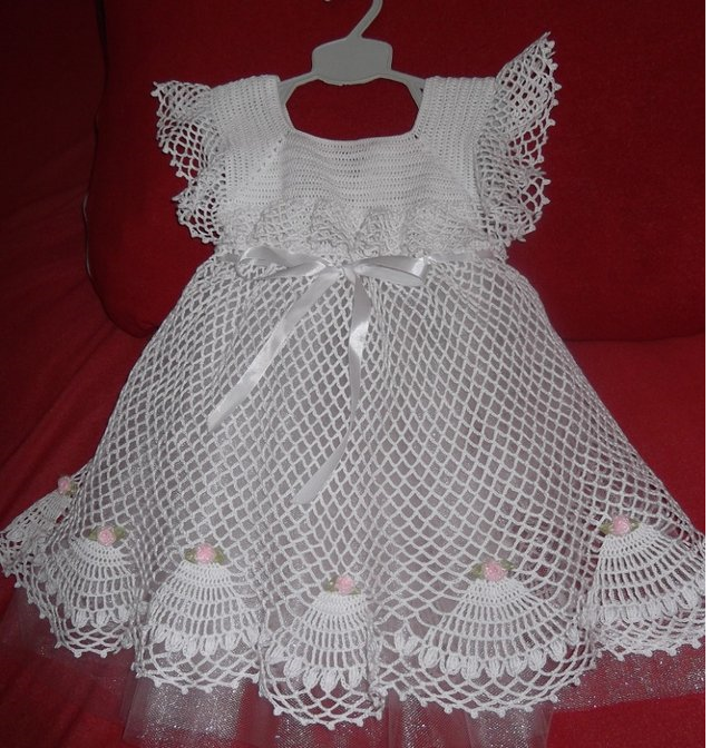 White children's dress with mesh photo 2