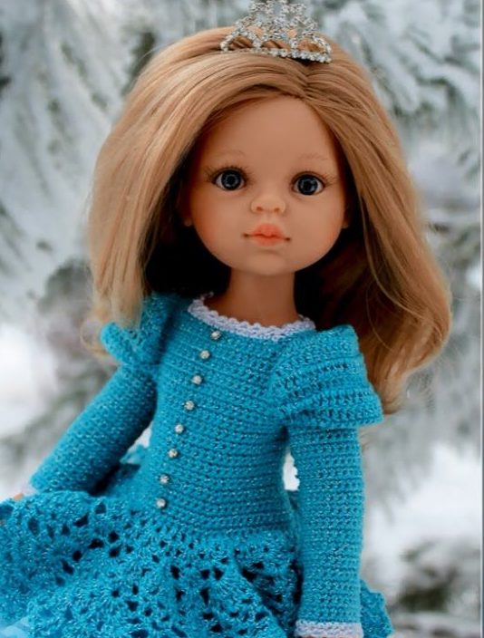 Blauwe Barbie-jurk met knopen