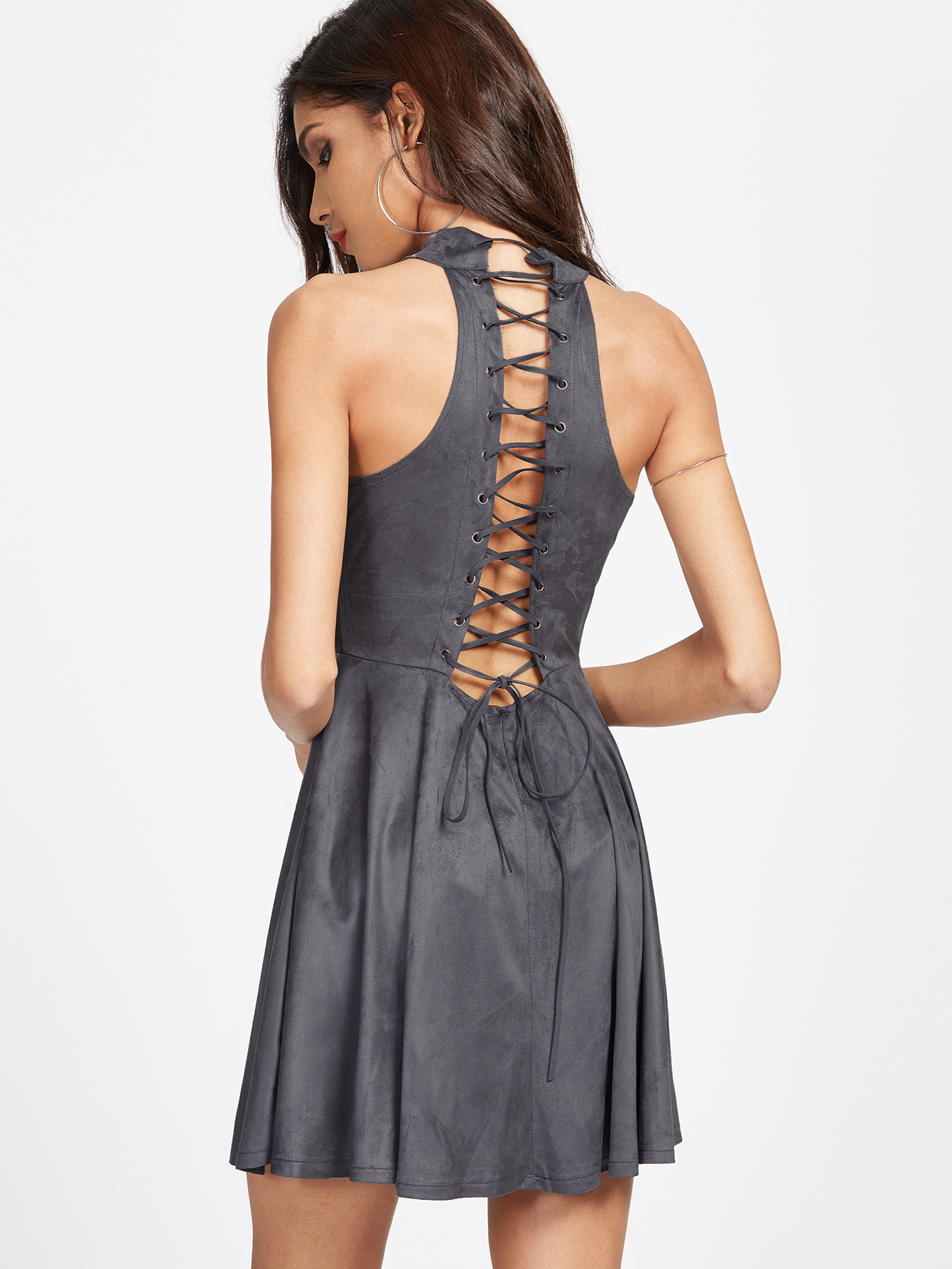 Extend gray dress with laces at the back