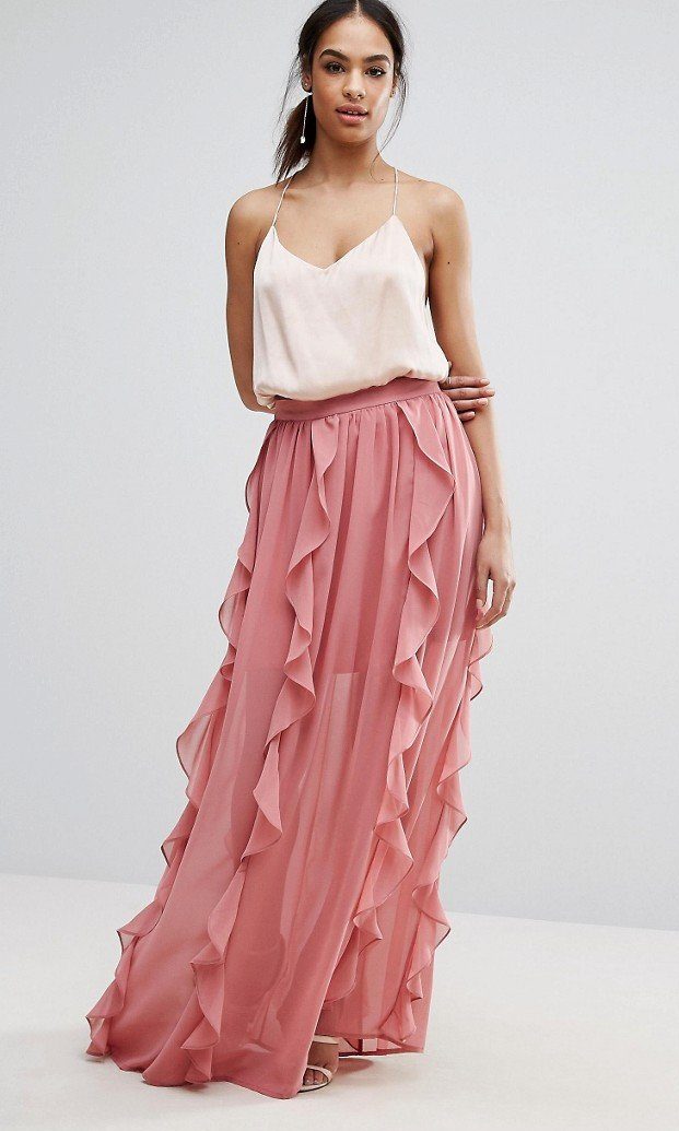 Pink peach long skirt