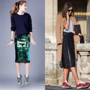  sequin skirt na may sneakers