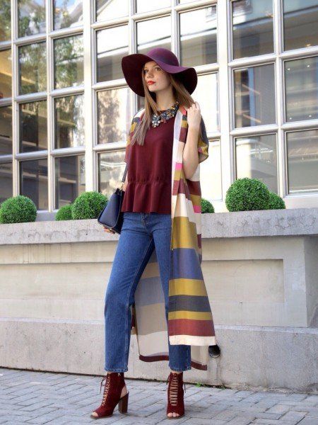 Burgundy ankle boots with jeans