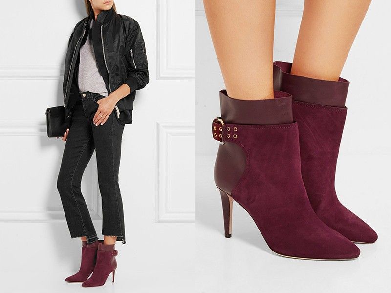 Botine din piele intoarsa burgundy