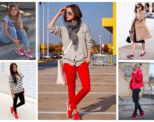 look con scarpe da ginnastica rosse