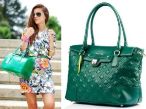 dress with green bag