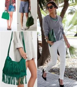 trousers with green bag