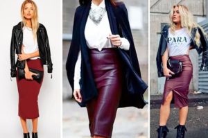 skirt pensil burgundy kulit