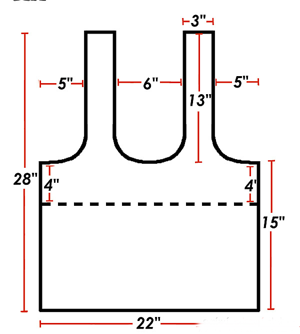 Cartamodello borsa t-shirt in cm