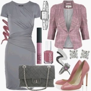 pink jewelry for a gray dress