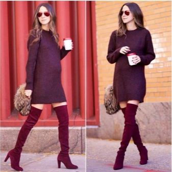 Burgundy boots with a dress