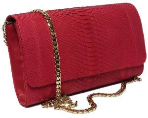 Red clutch with gold chain