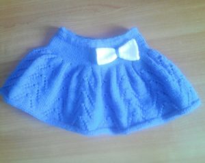 blue skirt with bow