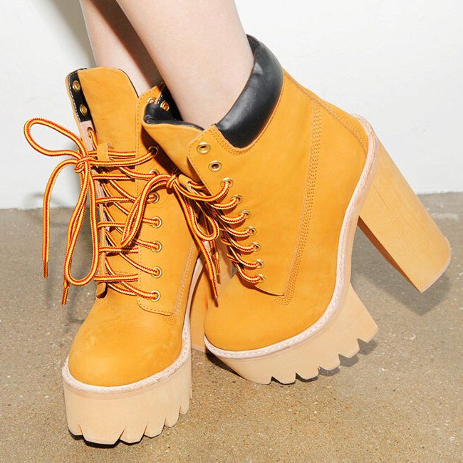 Yellow Lace-up Ankle Boots