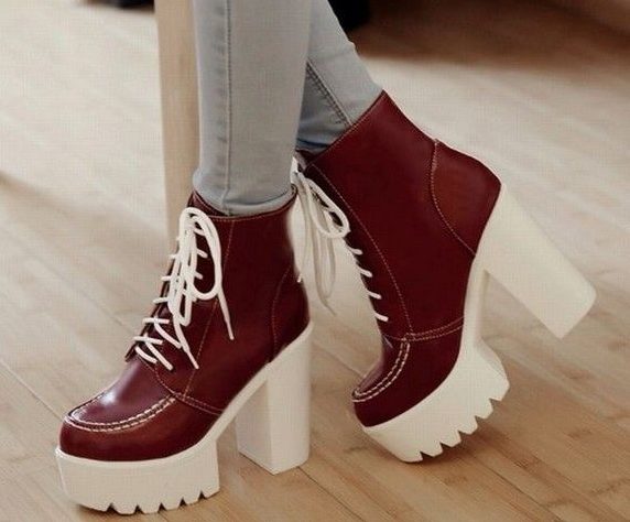 Burgundy ankle boots with tractor soles