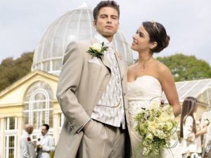 ivory bride and groom dress