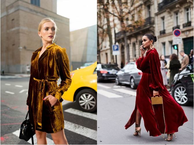 robe en velours doré et rouge