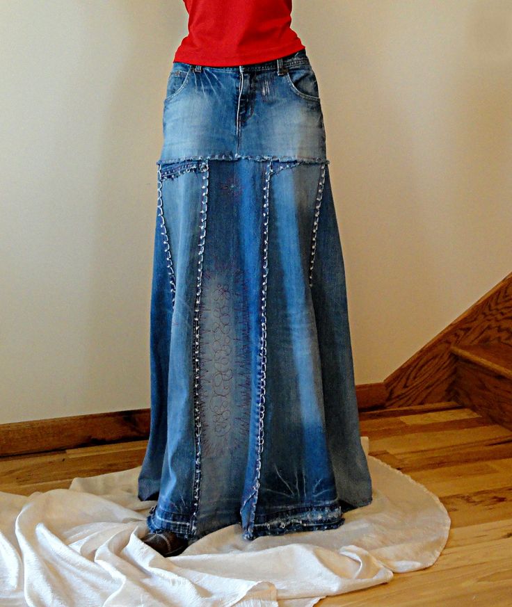 long skirt made from old jeans