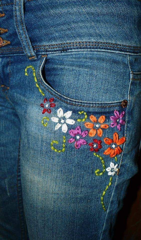 borduursel op jeans