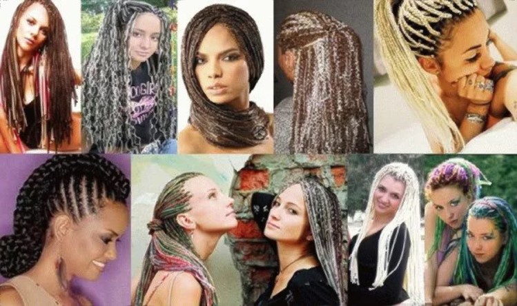 Mga klasikong afro braids sa iba't ibang kulay