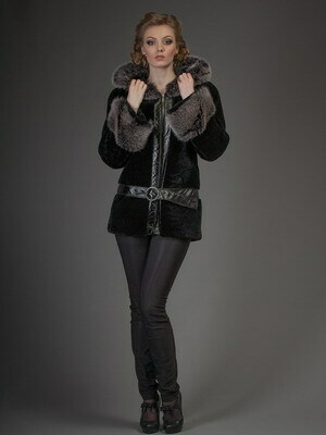 Fur coat with leather belt