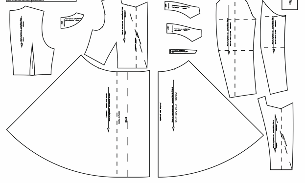 Schnittmuster eines figurbetonten Kleides mit ausgestelltem Rock