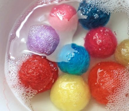 wool balls in water