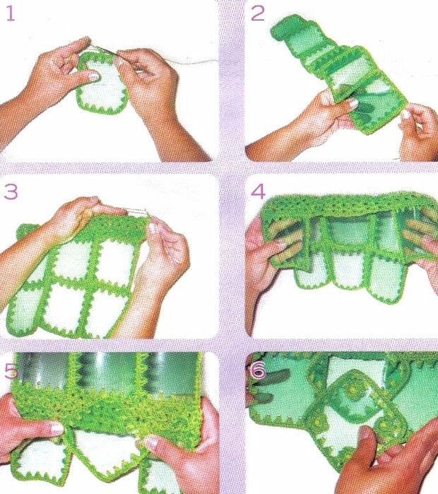 bag made of plastic bottles crocheted into squares