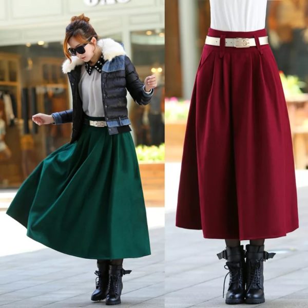 wool flared skirts