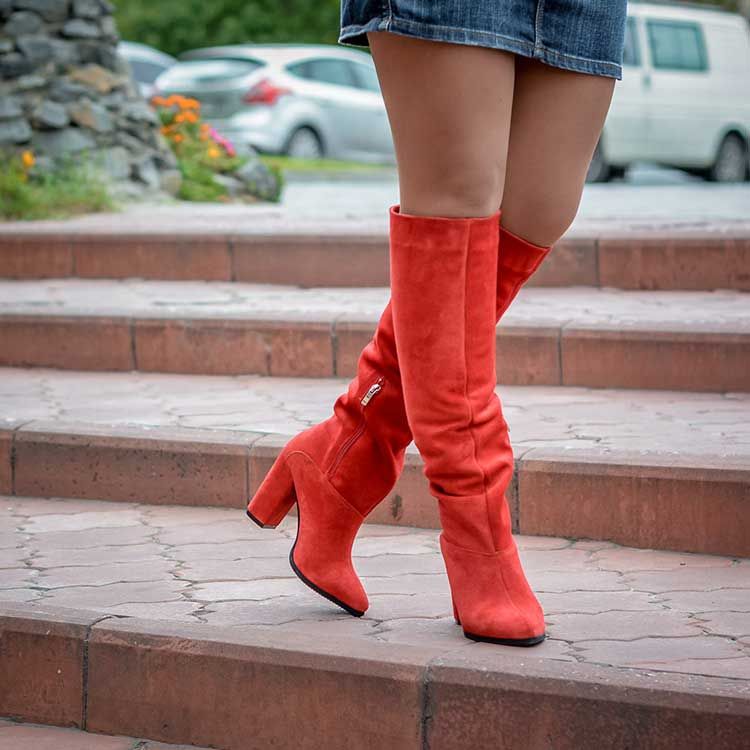 Red suede boots