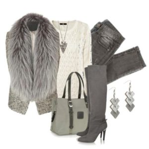 conjunto con bolso gris