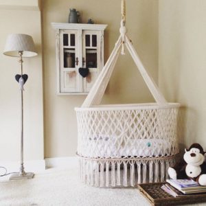 hanging cradle made of knitted yarn