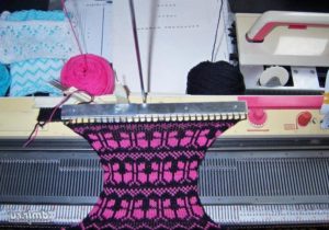 weaving on a knitting machine