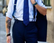 Blue suspenders or belt for a business look