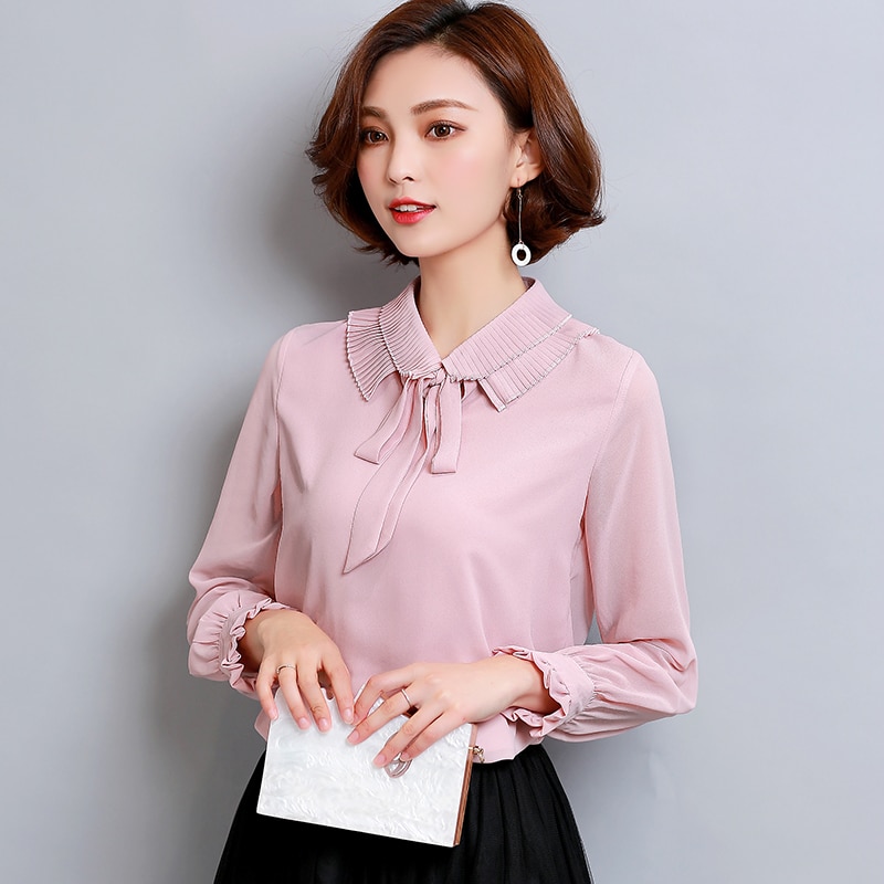 Chiffon beige blouse with bow