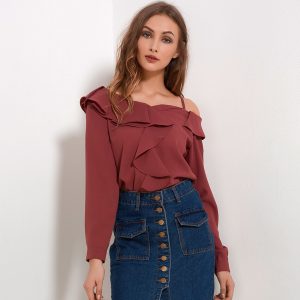 Chiffon blouses asymmetrical neckline